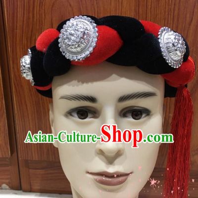 Chinese Male Stage Performance Headdress Tibetan Bridegroom Hair Accessories Zang Minority Wedding Headwear