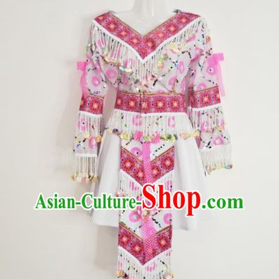 China Ethnic Performance Clothing Traditional Hmong Festival Dress Outfits Yunnan Minority Woman Garments Miao Nationality Folk Dance Costumes
