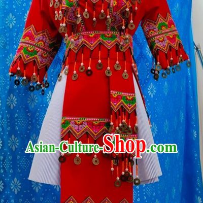 China Miao Nationality Folk Dance Costumes Ethnic Performance Clothing Traditional Hmong Bride Dress Outfits Yunnan Minority Festival Garments