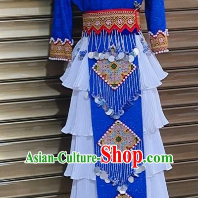 China Yunnan Minority Wedding Garments Miao Nationality Bride Costumes Ethnic Performance Clothing Traditional Hmong Folk Dance Skirt Outfits