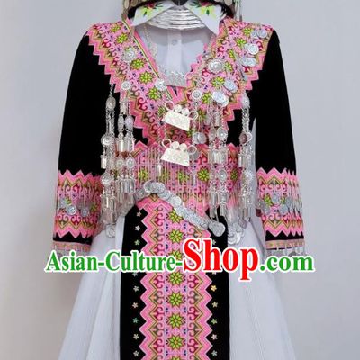 China Guizhou Minority Garments Miao Nationality Folk Dance Costumes Ethnic Performance Clothing Traditional Hmong Female Dress Outfits