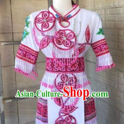 China Traditional Hmong Female Dress Outfits Guizhou Minority Garments Miao Nationality Folk Dance Costumes Ethnic Performance Clothing