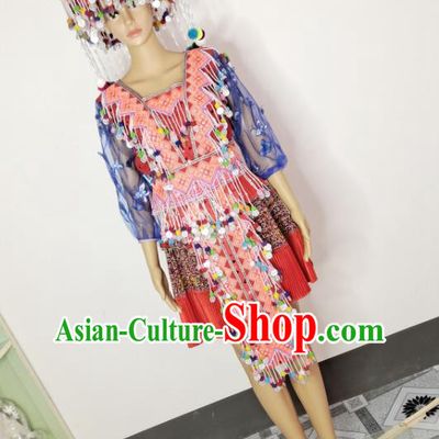 China Yunnan Minority Woman Garments Miao Nationality Folk Dance Costumes Ethnic Photography Clothing Traditional Hmong Festival Dress Outfits