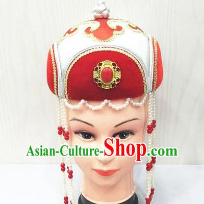 Chinese Mongolian Minority Girl Hair Accessories Ethnic Folk Dance Headdress Mongol Nationality Performance Tassel Hat