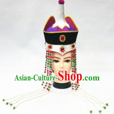 Chinese Ethnic Bride Headdress Mongol Nationality Performance Hat Mongolian Minority Noble Woman Hair Accessories