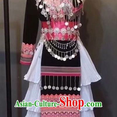 China Traditional Hmong Wedding Dress Outfits Yunnan Minority Folk Dance Garments Miao Nationality Bride Costumes Ethnic Clothing