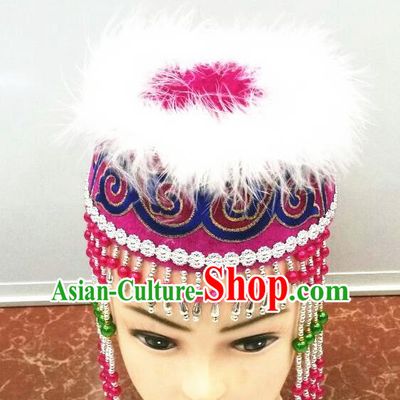 Chinese Mongolian Minority Dance Hair Accessories Ethnic Girl Stage Performance Headdress Mongol Nationality Children Purple Hat