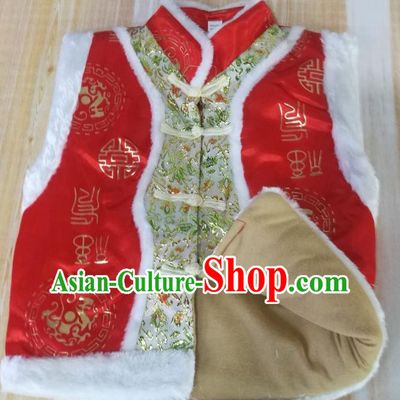 Chinese Ethnic Girl Costume Mongol Nationality Folk Dance Clothing Traditional Children Mongolian Waistcoat Tang Suit Red Brocade Vest