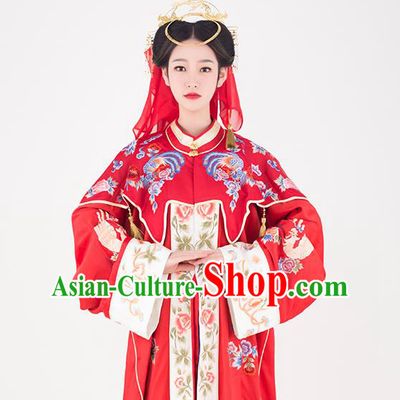 China Ming Dynasty Bride Historical Clothing Traditional Wedding Garment Costumes Ancient Noble Mistress Red Hanfu Dress Complete Set
