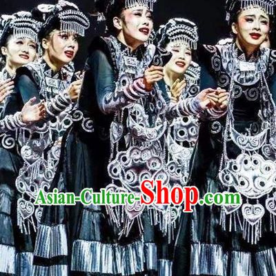 Chinese Yi Nationality Woman Clothing Traditional Ethnic Stage Performance Dress Outfits Li Minority Group Dance Apparels