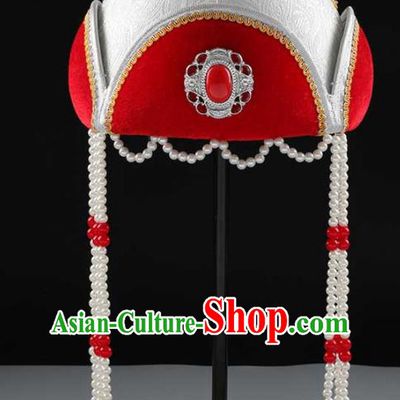 China Mongol Nationality Girl Performance Hair Accessories Handmade Ethnic Children Dance White Hat Mongolian Nationality Headwear