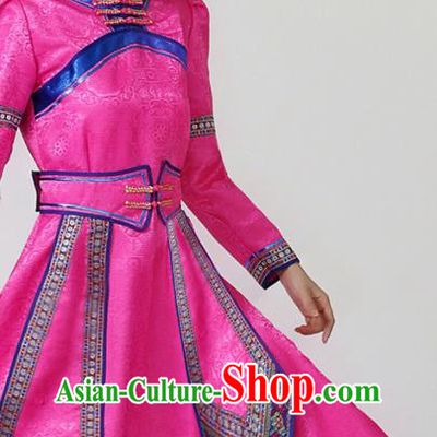 China Moggol Nationality Ceremony Costume Ethnic Folk Dance Pink Dress Mongol Minority Female Outfits Mongolian Performance Clothing