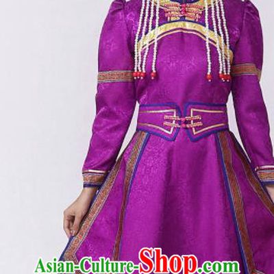 China Mongol Minority Female Outfits Mongolian Performance Clothing Moggol Nationality Ceremony Costume Ethnic Folk Dance Purple Dress