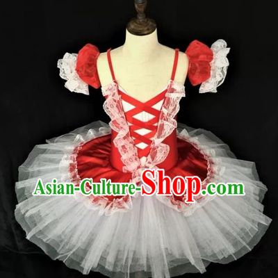 Professional Girl Dancewear Tu Tu Dance Garment Costume Ballet Dance Red Dress Children Dance Competition Clothing