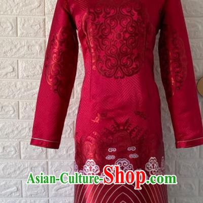 China Moggol Nationality Bride Costume Ethnic Wedding Female Red Dress Mongol Minority Brocade Robe Mongolian Informal Clothing
