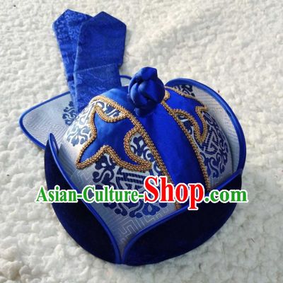 China Mongol Minority Boy Headdress Handmade Ethnic Children Brocade Hat Mongolian Nationality Folk Dance Hair Accessories