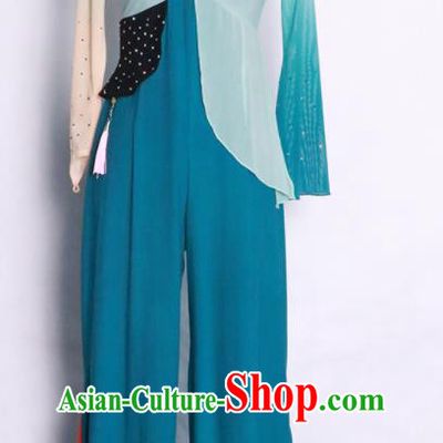 Chinese Folk Dance Clothing Jiaozhou Yangko Performance Garment Costumes New Year Fan Dance Blue Outfits