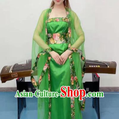 Chinese Classical Dance Clothing Ancient Fairy Dance Green Outfits Stage Performance Garment Costumes Tang Dynasty Imperial Consort Hanfu Dress