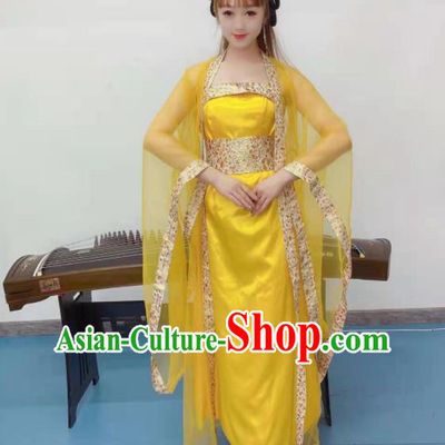 Chinese Stage Performance Garment Costumes Tang Dynasty Imperial Consort Hanfu Dress Classical Dance Clothing Ancient Fairy Dance Yellow Outfits