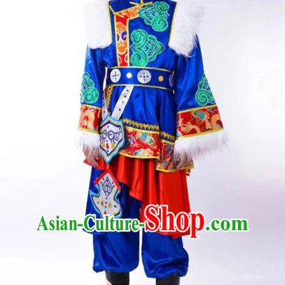 Chinese Traditional Zang Nationality Performance Royalblue Outfits Tibetan Minority Male Festival Garment Costumes Xizang Ethnic Folk Dance Clothing