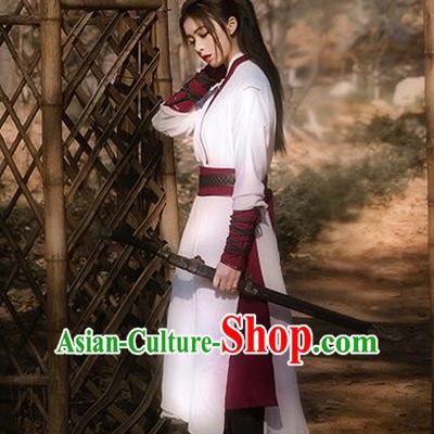 China Ming Dynasty Swordswoman Historical Clothing Drama The Legend of Fei Zhou Fei Garment Costumes Ancient Chivalrous Female White Hanfu Dress
