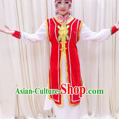 Chinese Traditional Mongolian Nationality Performance Red Dress Outfits Mongol Minority Female Garment Costumes Ethnic Folk Dance Clothing