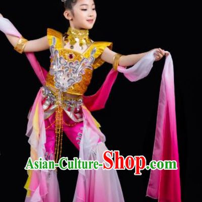 China Classical Dance Garment Costumes Fairy Dance Dress Children Flying Apsaras Pink Outfits Girl Performance Clothing