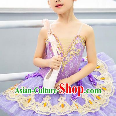 Professional Girl Ballerina Dancewear Ballet Dance Garment Costume Tu Tu Dance Lilac Veil Dress Children Dance Competition Clothing