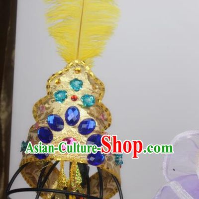 Chinese Traditional Children Performance Hair Accessories Kazakh Ethnic Girl Hair Crown Folk Dance Feather Hat
