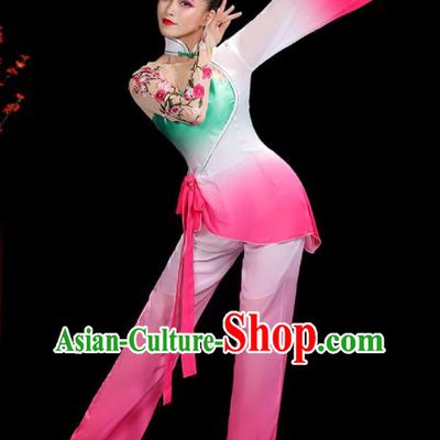Professional China Folk Dance Pink Outfits Women Group Dance Costumes Yangko Dance Garments Fan Dance Clothing
