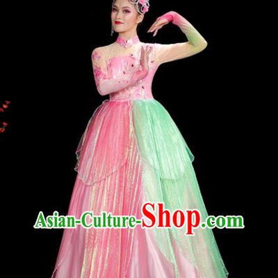 Professional China Modern Dance Clothing Opening Dance Pink Dress Women Group Dance Costumes Spring Festival Gala Performance Garments