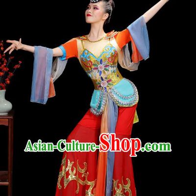China Dunhuang Flying Apsaras Dance Dress Fairy Dance Red Outfits Woman Performance Clothing Classical Dance Garment Costumes