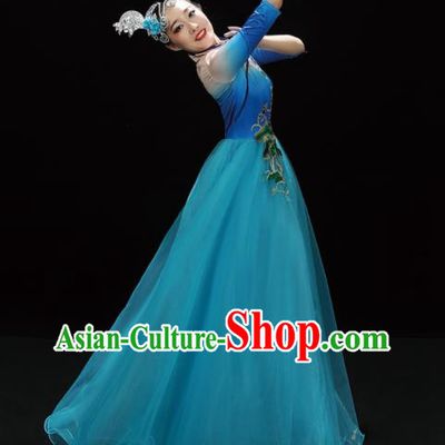 Professional China Spring Festival Gala Opening Dance Blue Dress Stage Performance Costume Women Chorus Garments Modern Dance Clothing