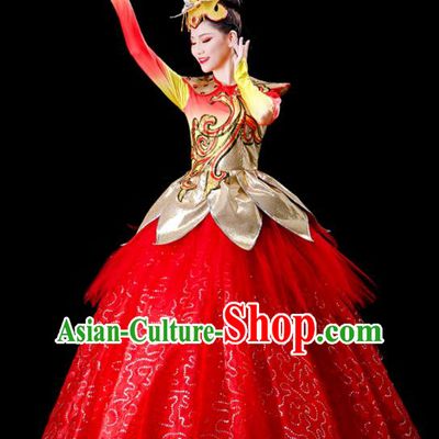 Professional China Stage Performance Costume Women Group Dance Garments Modern Dance Clothing Spring Festival Gala Opening Dance Red Dress