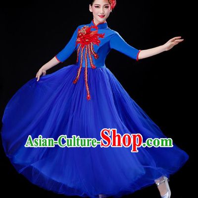 Professional China Spring Festival Gala Opening Dance Royalblue Dress Stage Performance Costume Women Chorus Group Garments Modern Dance Clothing