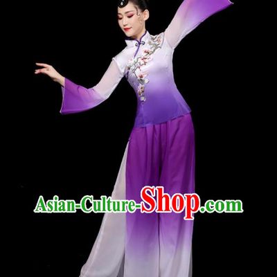 Chinese Traditional Fan Dance Purple Outfits New Year Drum Dance Costumes Yangko Performance Apparels Folk Dance Clothing