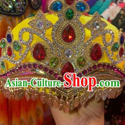 China Uyghur Minority Dance Headdress Xinjiang Ethnic Performance Yellow Hat Uighur Nationality Folk Dance Headwear