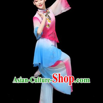 Chinese Traditional Fan Dance Pink Outfits Female Group Dance Costumes Yangko Performance Apparels Folk Dance Clothing