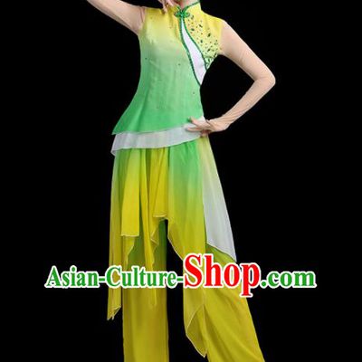 Chinese Female Drum Dance Costumes Yangko Performance Apparels Folk Dance Clothing Traditional Fan Dance Green Outfits