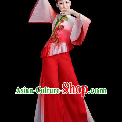 Chinese Square Folk Dance Clothing Traditional Fan Dance Red Outfits Female Group Dance Costumes Yangko Performance Apparels