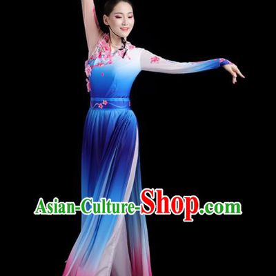 China Jasmine Flower Performance Outfits Woman Dancewear Classical Dance Clothing Umbrella Dance Garment Costumes Fan Dance Blue Dress