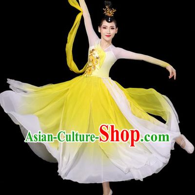 China Classical Dance Garment Costumes Umbrella Dance Dress Palace Fan Dance Yellow Outfits Woman Performance Clothing