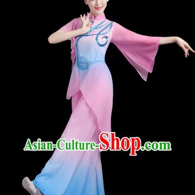 Chinese Woman Group Dance Costumes Yangko Performance Apparels Square Folk Dance Clothing Traditional Fan Dance Pink Outfits