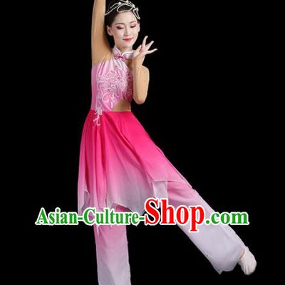 China Classical Dance Clothing Umbrella Dance Garment Costumes Fan Dance Pink Dress Jasmine Flower Outfits Woman Dancewear