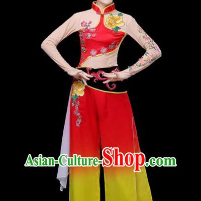 Chinese Traditional Fan Dance Red Outfits Woman Group Folk Dance Costumes Yangko Performance Apparels Square Dance Clothing