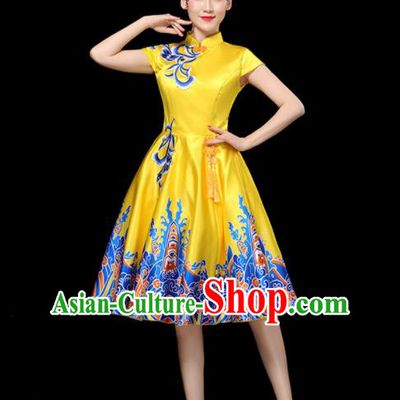 Professional China Chorus Performance Garments Modern Dance Clothing Opening Dance Yellow Dress Women Group Dance Costumes