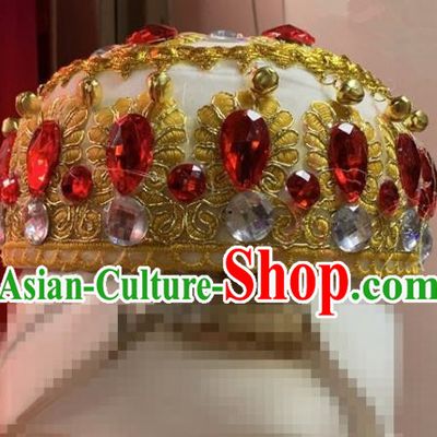 China Uighur Nationality Dance Headwear Uyghur Minority Performance Headdress Xinjiang Ethnic Woman Folk Dance White Hat