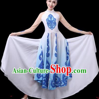 China Woman Dancewear Classical Dance Clothing Umbrella Dance Garment Costumes Fan Dance White Dress Fairy Dance Outfits