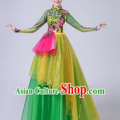 Professional China Flower Dance Costume Women Chorus Performance Garments Modern Dance Clothing Spring Festival Gala Opening Dance Green Dress