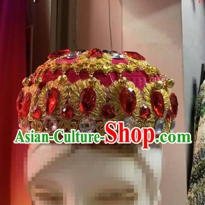 China Xinjiang Ethnic Woman Folk Dance Rosy Hat Uighur Nationality Dance Headwear Uyghur Minority Performance Headdress